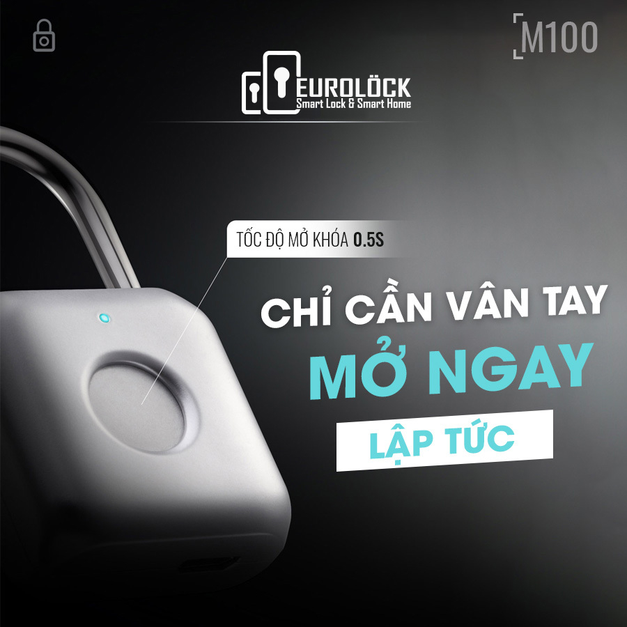 Khóa móc bấm mở bằng vân tay cao cấp của Eurolock